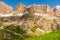 Panorama of Sella mountain range from Sella pass, Dolomites, Italy