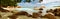 Panorama Seychelles lagoon sunlight beach sea horizontal background