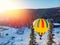 Panorama Sheregesh ski resort in winter, landscape on mountain and Balloon, aerial top view Kemerovo region Russia