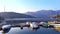Panorama of shipyards with boats on Lake Como, Como, Italy