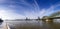 Panorama shoot at daylight of Cologne with Great St. Martin Church, Cologne Cathedral, Hohenzollern Bridge and the Rhine river, Ge