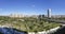 Panorama shot of the park Jardin del Turia Tram XIII in Valencia, Spain