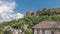 Panorama showing Gjirokastra city from the viewpoint with the fortress of the Ottoman castle of Gjirokaster timelapse.