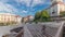 Panorama showing Sulkowski Castle and fountain on Chrobry Square in Bielsko-Biala timelapse, Poland.