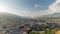 Panorama showing sunset over Gjirokastra city from the viewpoint of the fortress of the Ottoman castle of Gjirokaster