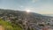 Panorama showing sunset over Gjirokastra city from the viewpoint of the fortress of the Ottoman castle of Gjirokaster