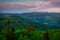 Panorama of the Silesian Beskids from Rownica peak at sunrise. Poland