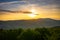 Panorama of the Silesian Beskids from Rownica peak at sunrise. Poland