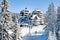 Panorama of ski resort Kopaonik, Serbia, people, houses covered with snow