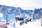 Panorama of ski resort Kopaonik, Serbia, people, lift, mountains