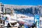 Panorama of ski resort Kopaonik, Serbia, people, lift, mountains