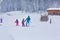 Panorama of ski resort Kopaonik, Serbia, skiers, houses