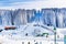 Panorama of ski resort Kopaonik, Serbia, skiers, lift, mountains