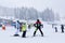 Panorama of ski resort Kopaonik, Serbia, skiers, pine trees