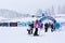 Panorama of ski resort Kopaonik, Serbia, skiers, pine trees