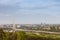 Panorama and skyline of the high rises of Novi Beograd District with the Ada Most bridge with highway streets in front.