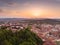 Panorama of the Slovenian capital Ljubljana at sunset.