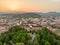 Panorama of the Slovenian capital Ljubljana at sunset.