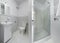 Panorama of small and compact bathroom