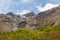 Panorama with small waterfalls on the way to Fiordland. South Island, New Zealand