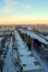 Panorama of the snow-covered city of Tolyatti with a view of the Volga Orthodox Institute and the Temple of the Three Saints.