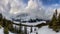 A panorama of the snow covered Peyto Lake in Banff National Park