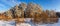 Panorama of snowy forests of the Urals, Russia, winter