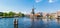 Panorama Spaarne river and mill in Haarlem, Netherlands