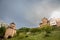Panorama of the Srediste Monastery at dusk. Manastir Srediste a Serbian orthodox monastery of the Vrsacki Breg  mountain and park,
