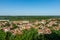 Panorama of Sremski Karlovci. Panoramic view of the roofs of the house and Danube river.