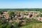 Panorama of Sremski Karlovci. Panoramic view of the roofs of the house, Danube river, trai