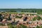 Panorama of Sremski Karlovci. Panoramic view of the roofs of the house, Danube river, trai