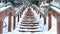 Panorama Stairway on a scenic nature and residential landscape with white snow in winter
