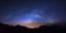 Panorama starry night sky with high moutain at Doi Luang Chiang