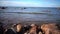 Panorama of the stony coast of the Gulf of Finland in sunny day