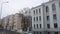 Panorama of the street facades of buildings installed 4K. it`s a nasty day
