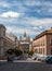 Panorama streets in Madrid with the cathedral in perspective.