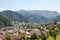 Panorama of a suburban area of Slovenia, in Skofja Loka, a slovenian suburb of Ljubljana, with single family units and individual