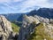Panorama from the summit of Mutteristock situated between the Alpine valleys Klontal Kloental and Wagital Waegital, Innerthal