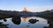 Panorama of sunrise at Lake Stelisee and Matterhorn