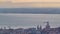 Panorama during sunrise over Lisbon and Almada from a viewpoint in Monsanto morning timelapse.