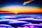 panorama with sunset above the clouds from the airplane window. Generative AI