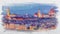 Panorama of sunset in Florence, Italy, watercolor painting