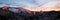 Panorama of sunset at Yosemite and Half Dome