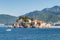 Panorama of Sveti Stefan island at sunny summer day in Montenegro