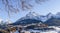 Panorama of Swiss Tarasp village with Tarasp Castle