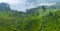 Panorama of tea plantations and mountain landscape in Munnar, Kerala, South India