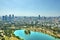 Panorama Tel Aviv overlooking the District of Tel Aviv business center and the lake in Ayarkon Park