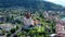 Panorama of Thun city with Alps and Thunersee lake, Switzerland. Historical Thun city and lake Thun with Bernese Highlands swiss