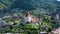 Panorama of Thun city with Alps and Thunersee lake, Switzerland. Historical Thun city and lake Thun with Bernese Highlands swiss